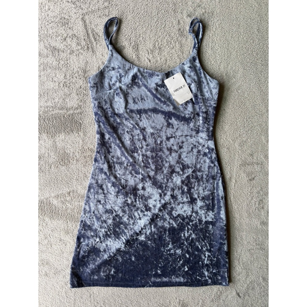 Forever 21 Mini Dress Small Blue Crushed Velvet Camisole Y2K Grunge Stretchy